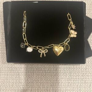 Gold Charm Necklace with Heart and Bow